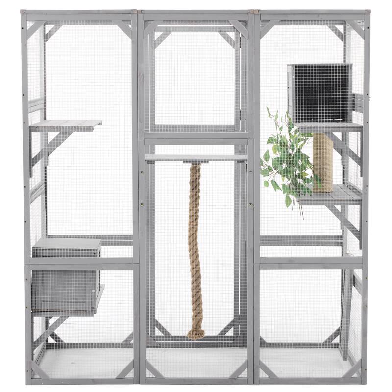 Roomfitters Outdoor Cat House Catio Enclosure Double Door Balcony Playpen with Platforms and Condos for 1-3 Cats
