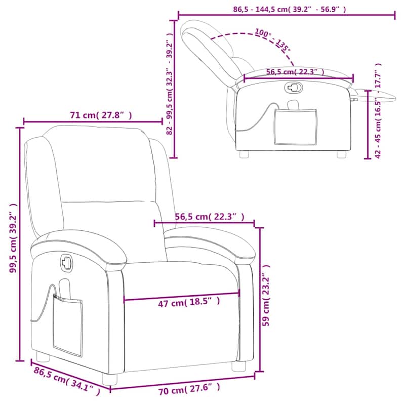 vidaXL Recliner Chair Wingback Reclining Push Armchair for Elderly Fabric - 34.1 x 28.0 x 39.2