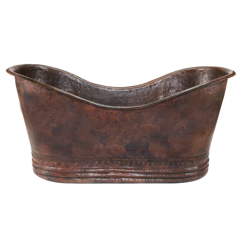67" Hammered Copper Double Slipper Bathtub and Drain Package