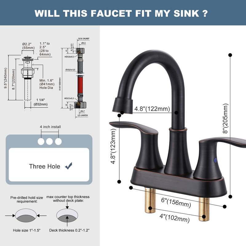 WOWOW 4 in. Centerset Double Handle High Arc Bathroom Faucet