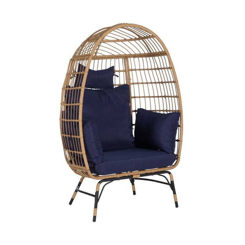 Wicker Egg Chair with Ottoman, Oversized Indoor Outdoor Lounger for Patio, Backyard, Living Room