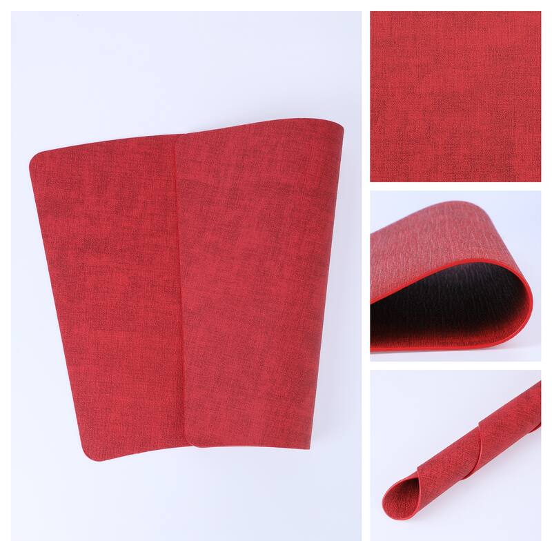 6Pcs Faux Leather Placemats for Kitchen Dining Table Decor, Washable - 19*12in - Red