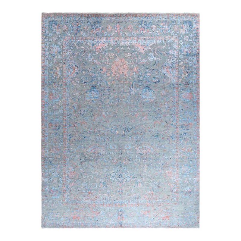 Ikat One-of-a-Kind Hand-Knotted Area Rug - Gray, 9' 0" x 12' 1" - 9' 0" x 12' 1"