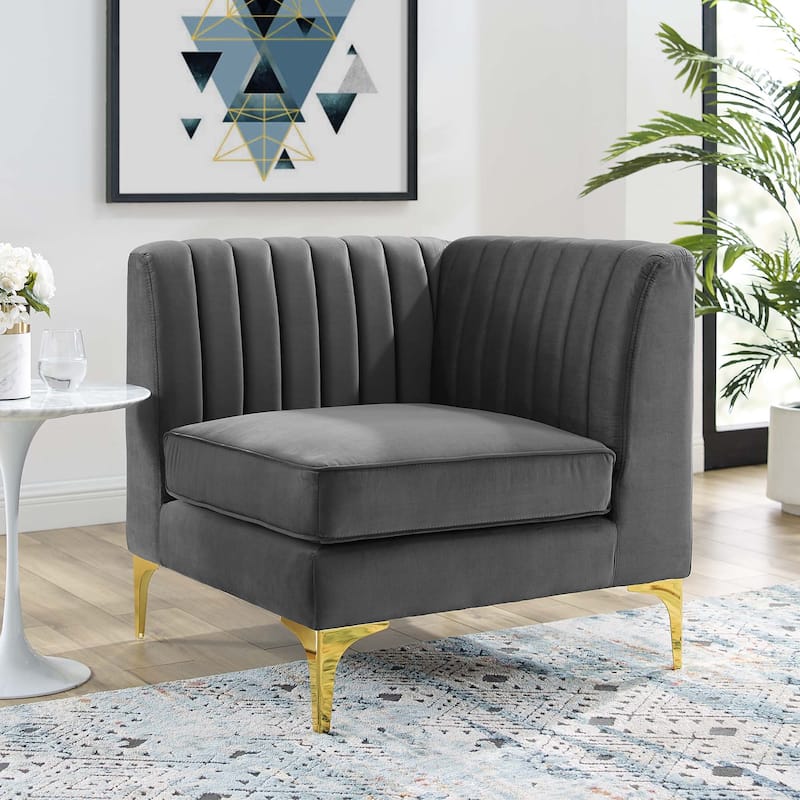 Triumph Channel Tufted Performance Velvet Sectional Sofa Corner Chair - Gray