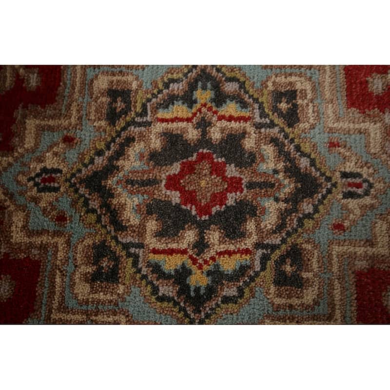 Geometric Red Heriz Serapi Indian Accent Rug Hand-Knotted Wool Carpet - 2'11"x 4'11"