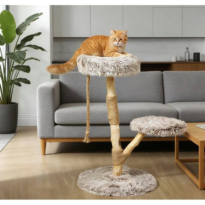 Cat Tree,Cat Tree for Indoor Cats with Wooden Scratching Posts Soft and plush while featuring double cushions