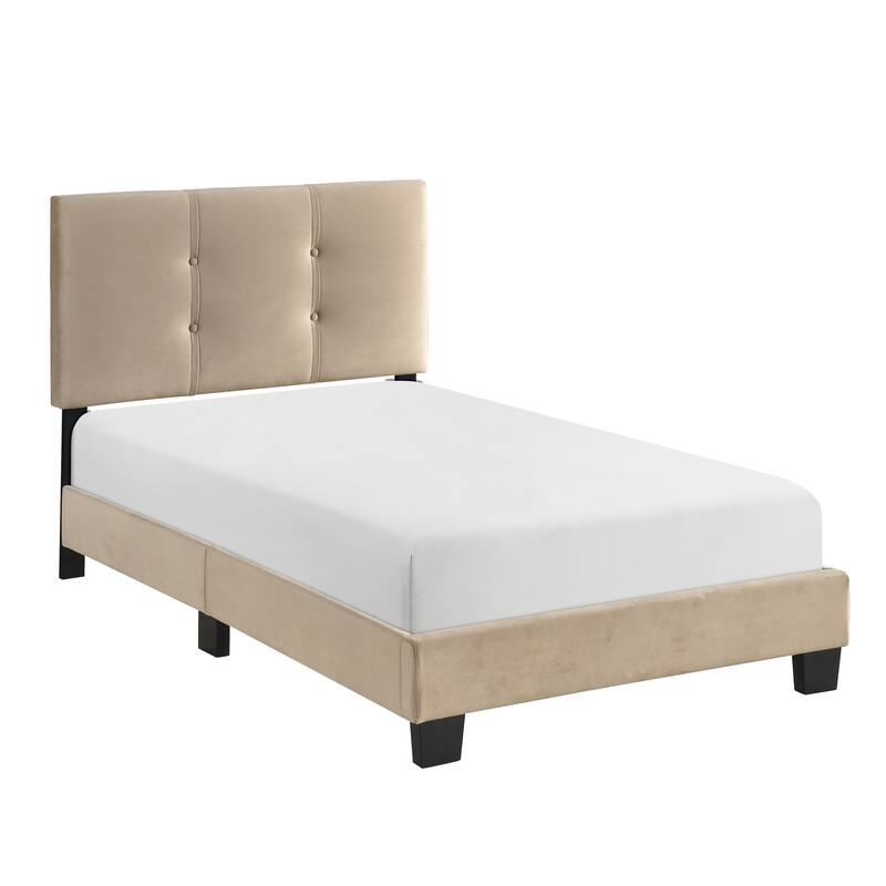 Twin Platform Bed with Adjustable Height Headboard, Velvet Upholstery, Solid Wood Frame