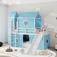 preview thumbnail 1 of 57, House Low Loft Bed with Slide & Tent Solid Wood Kids Loft Bed Frame with Tower and Ladders for Kids Teens Boys & Girls Blue - Twin