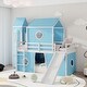 preview thumbnail 2 of 27, Twin Size Loft Bed with Slide, Tent & Tower, Castle-Themed Kids Bed - Blue