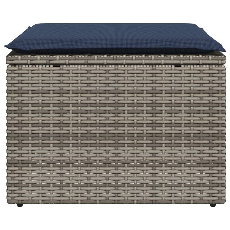 vidaXL Patio Stool with Cushion Ottoman Seating Poly Rattan Brown/Gray/Black - 21.7x21.7x14.6 in