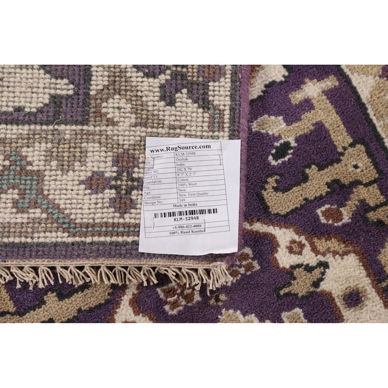 Purple & Ivory Oushak Oriental Runner Rug Handmade Wool Carpet - 2'7"x 9'7"