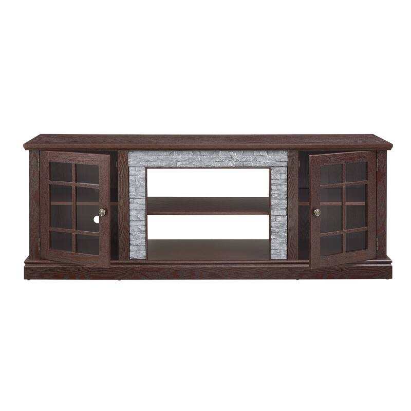 GDFStudio Alice Wood 70" TV Stand with Faux Stone Surround and 2 Door Storage