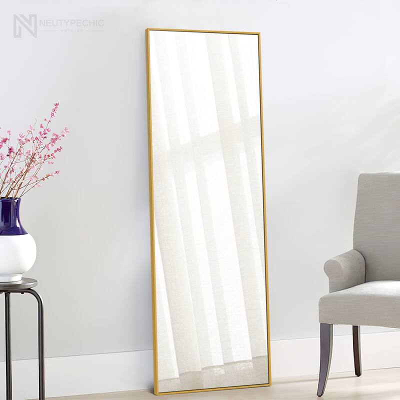 Modern Sleek Metal Frame Full-length Hanging or Leaning Wall Mirror