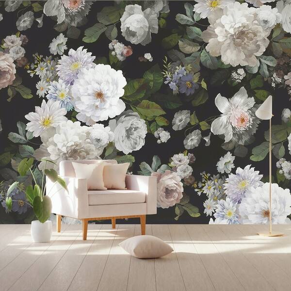 Shop Peony Blossom Floral Dark And White Flower Removable Textile