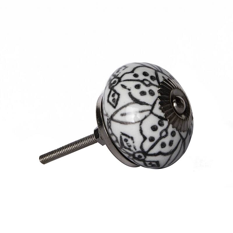 Set of 12 Ceramic Round Cabinet Knobs with Backplate Silver Finish and Floral Design for Drawers Doors - 1.5" X 1.5" X 1.5"