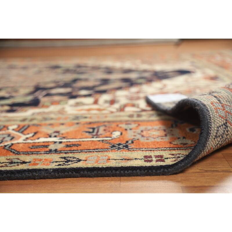 Dark Blue Heriz Serapi Indian Area Rug Hand-Knotted Wool Carpet - 8'11" x 11'11"