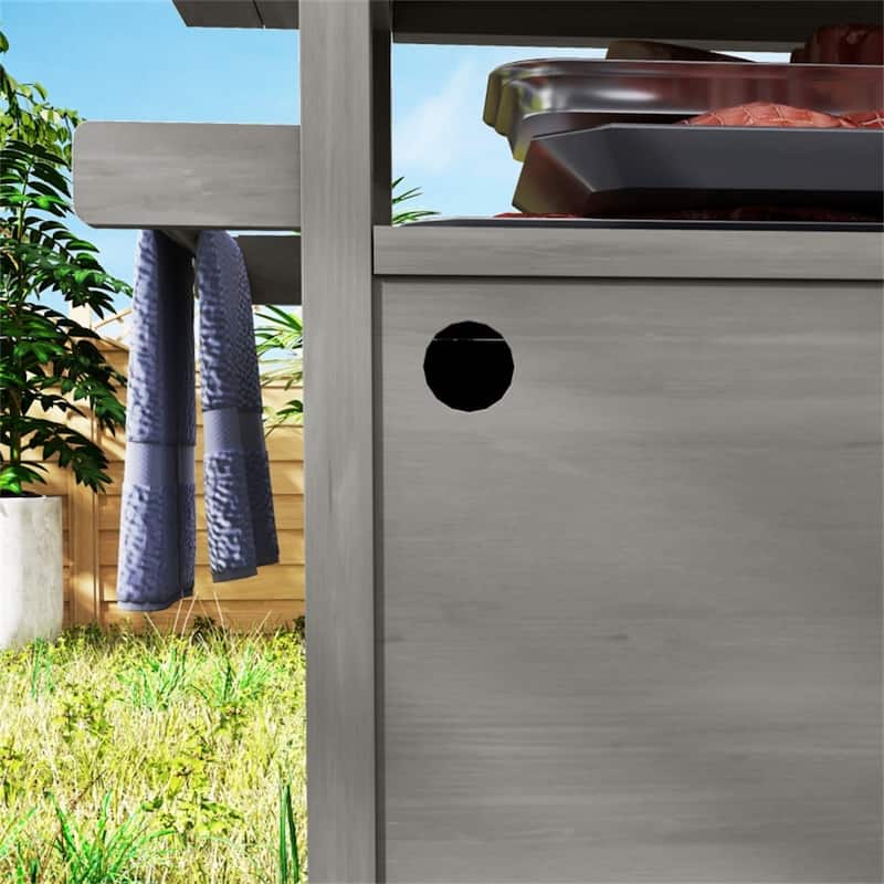 Stainless Steel and Wood Grill Cart with Cabinets, Spice Rack, Towel Holder, and Swivel Casters Multi-Purpose Serving Table Gray