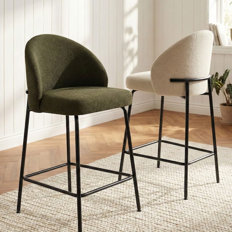 Upholstered Counter Height Bar Stool Set with Curved Back and Metal Frame(Set of 3)