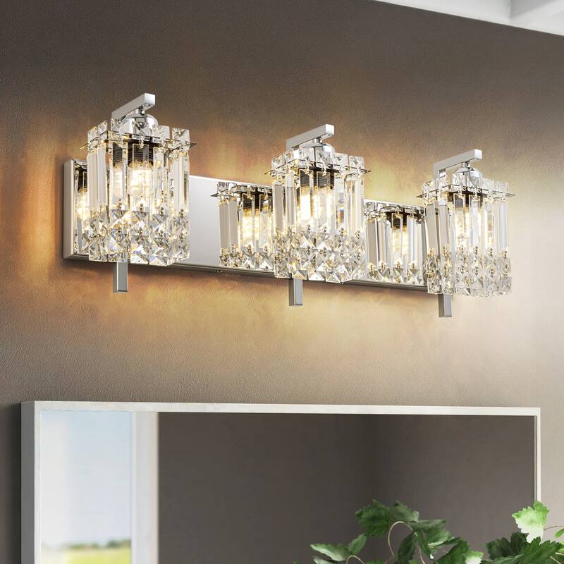 3-Light Modern Glam Crystal Bathroom Vanity Lights Wall Sconce Lighting for Mirror