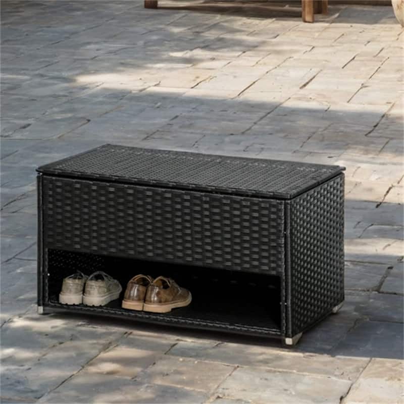 Outdoor PE Rattan Deck Box with Liner for Pool, Toys, Garden Tools