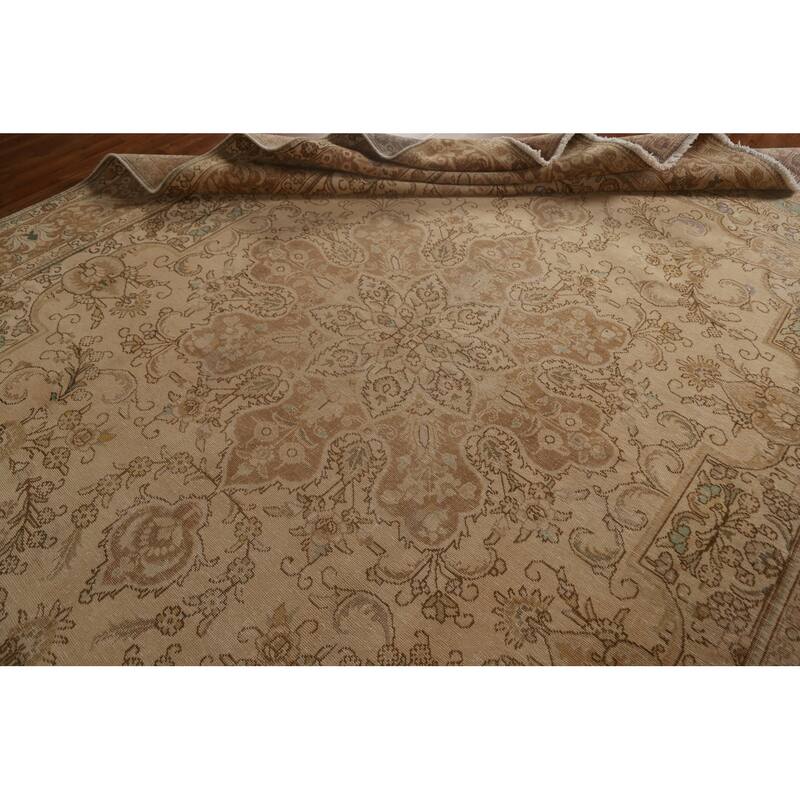 Vintage Distressed Tabriz Persian Area Rug Hand-knotted Wool Carpet - 9'10" x 12'8"