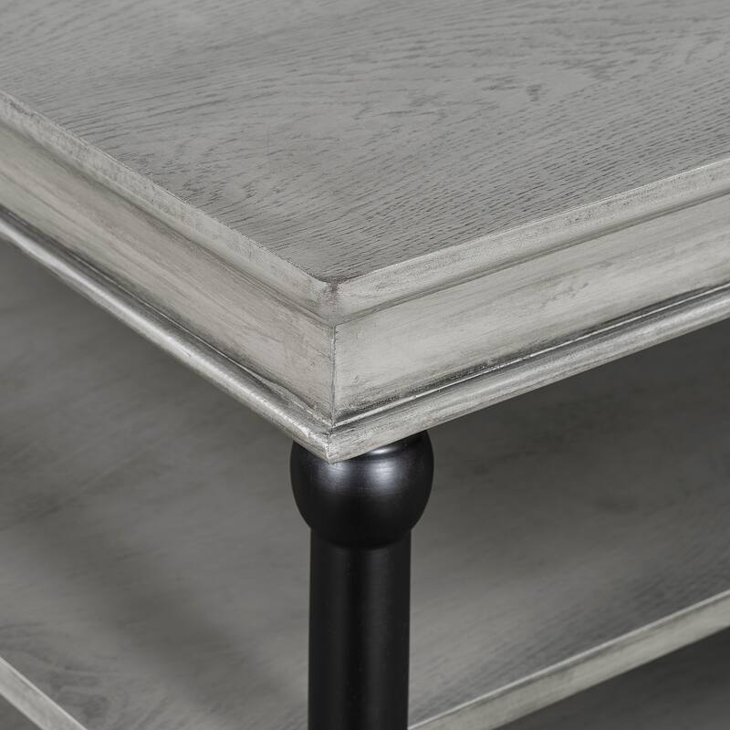 3-Tier Wood Coffee Table with Black Turned Legs & Dual Open Shelves by Harper&Bright Designs