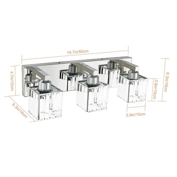 dimension image slide 7 of 14, 2/3/4/5 Light Bathroom Vanity Light Wall Sconce with Crystal Shade