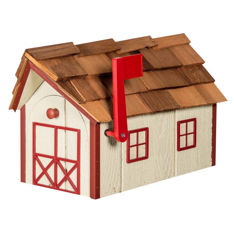 Standard Wood Mailbox with Cedar Shake Roof - Ivory and Cherrywood