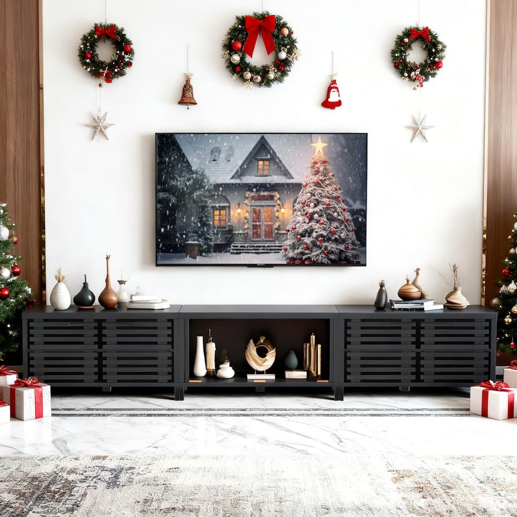 115" Modern Black Rectangular Storage TV Stand Media Console for TV's up to 120"