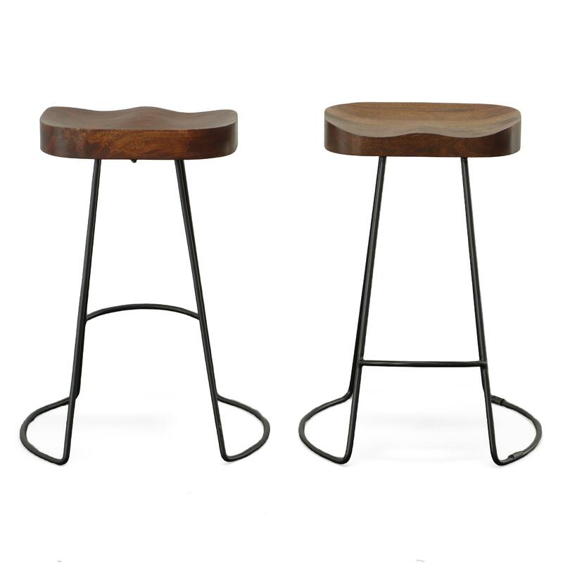 HomeRoots Set of Two 25" Chestnut And Black Steel Backless Counter Height Bar Chairs
