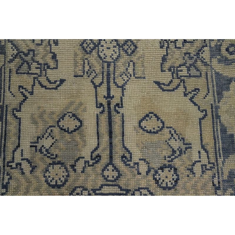 Hand Knotted Oriental 100% Wool Carpet Transitional All-Over Beige & Ivories Oushak Runner Rug - 12' 4'' X 2' 9''