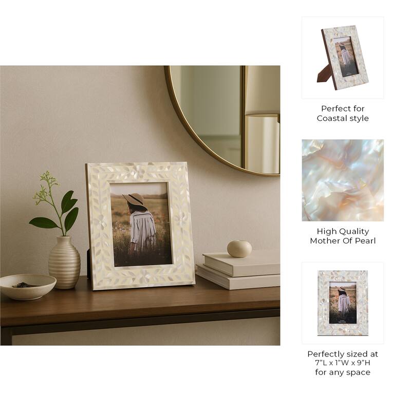 Wood Mother Of Pearl Inlay Vine Photo Frame - Ivory
