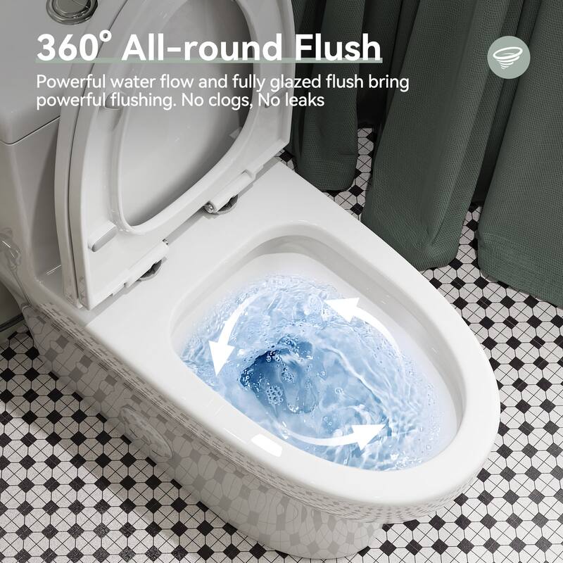 HOROW High Efficiency One Piece Dual Flush Elongated White Toilet 1.1/1.6 GPF Soft Closing Seat Included