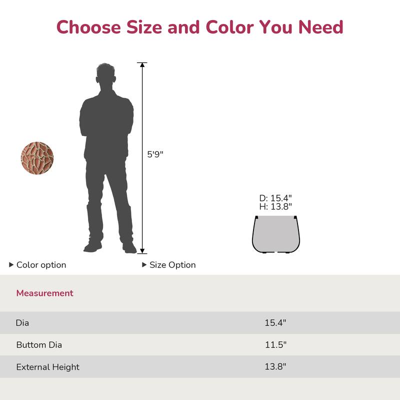 Concrete Tall Round Planter with Floral Pattern with Drainage Holes - 18 x 13.5