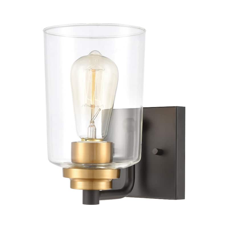 1-Light Cylindrical Shade Vanity Light Fixture - 8" - Black and Brass Finish