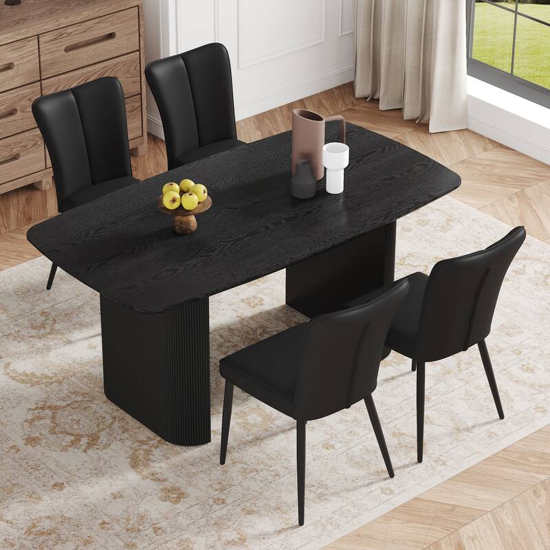 Simple Upholstered Chairs with Metal Legs, Black Dining Set with Dining Table and PU Leather Dining Chairs