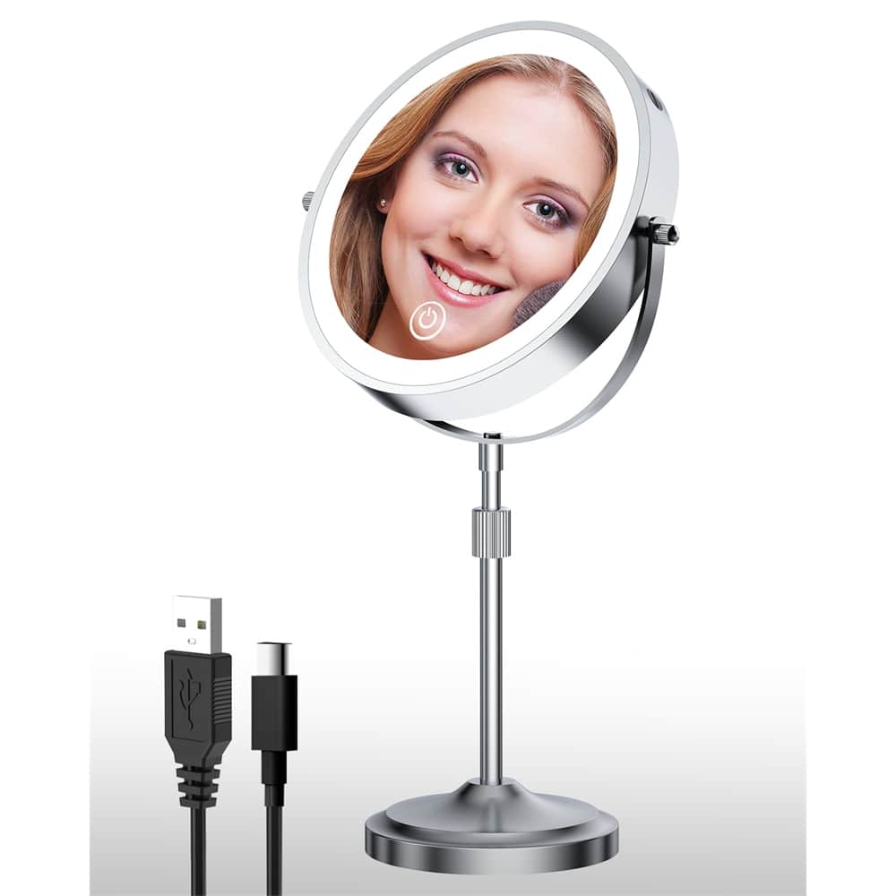 9" Lighted Makeup Double Sided 1X/10 Magnification Mirror, 3 Lighting
