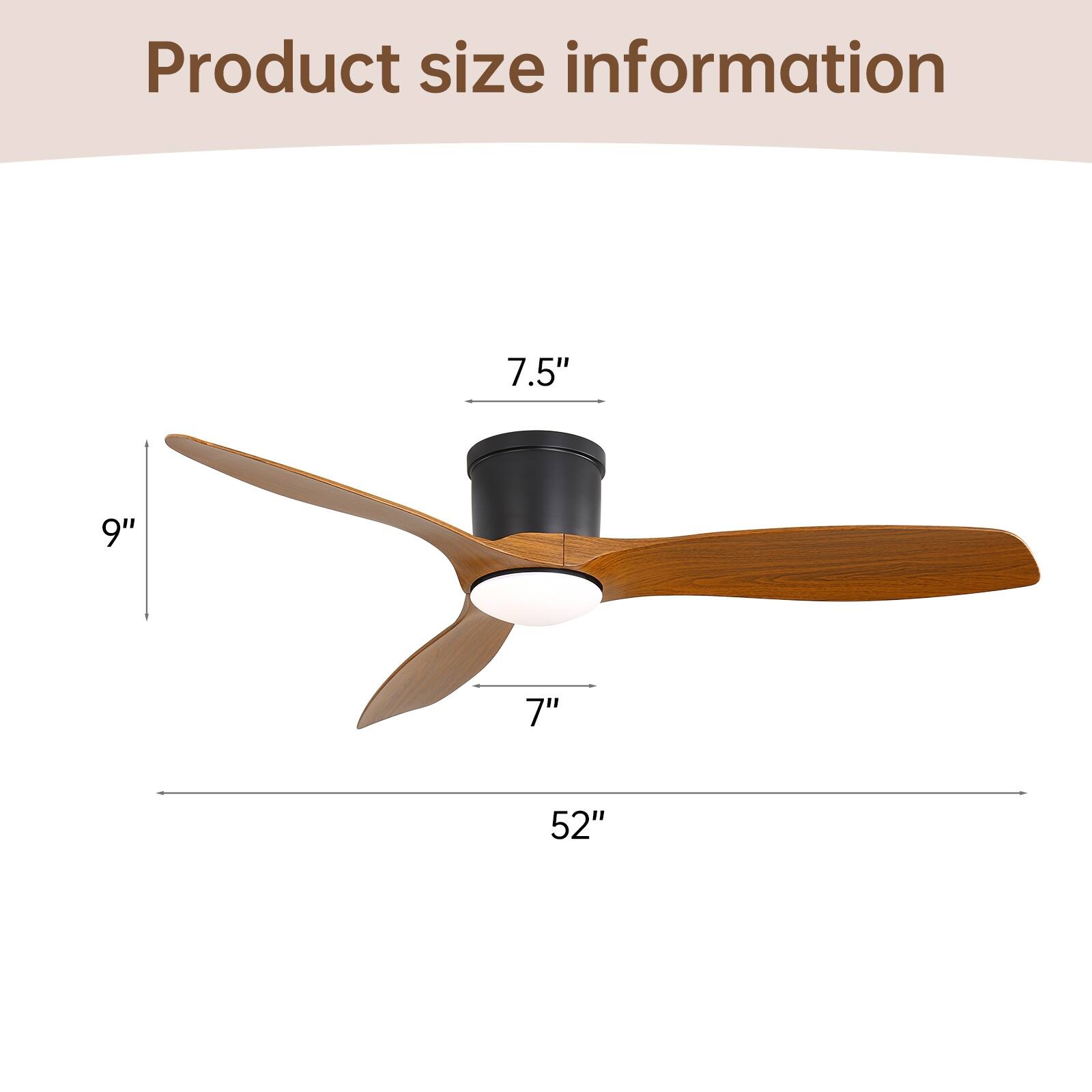 M♡  52 Inch Modern Flush Mount Ceiling Fan with LED Light 6 Wind