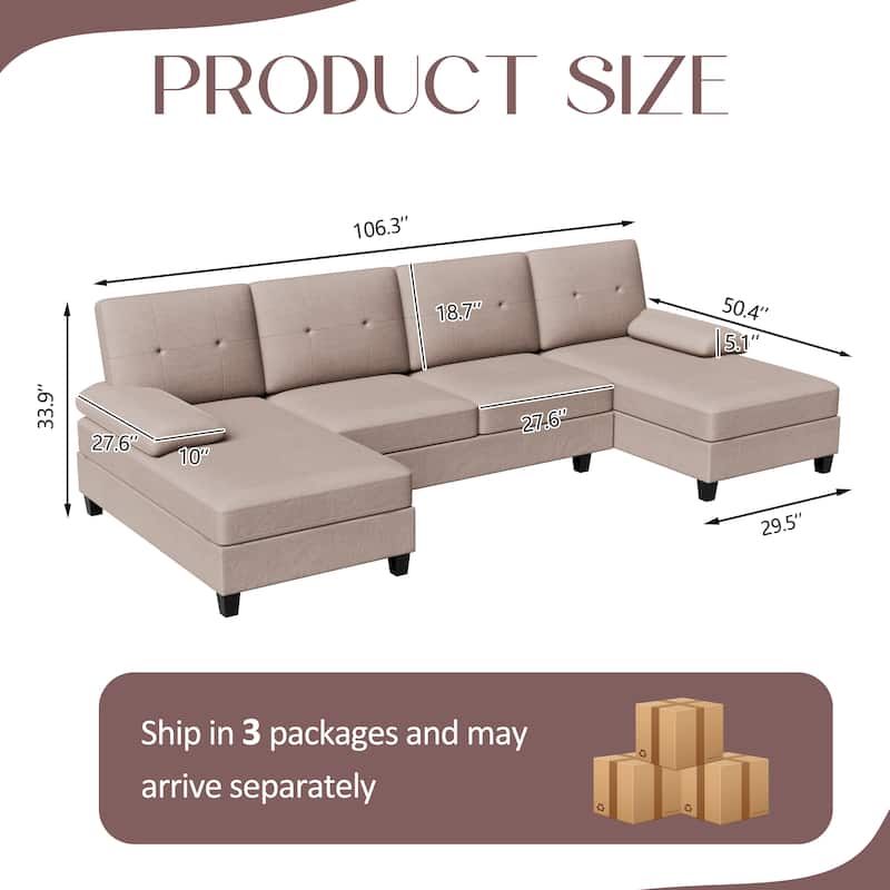 106'' Sectional Sofa with Thick Cushions for Living Room