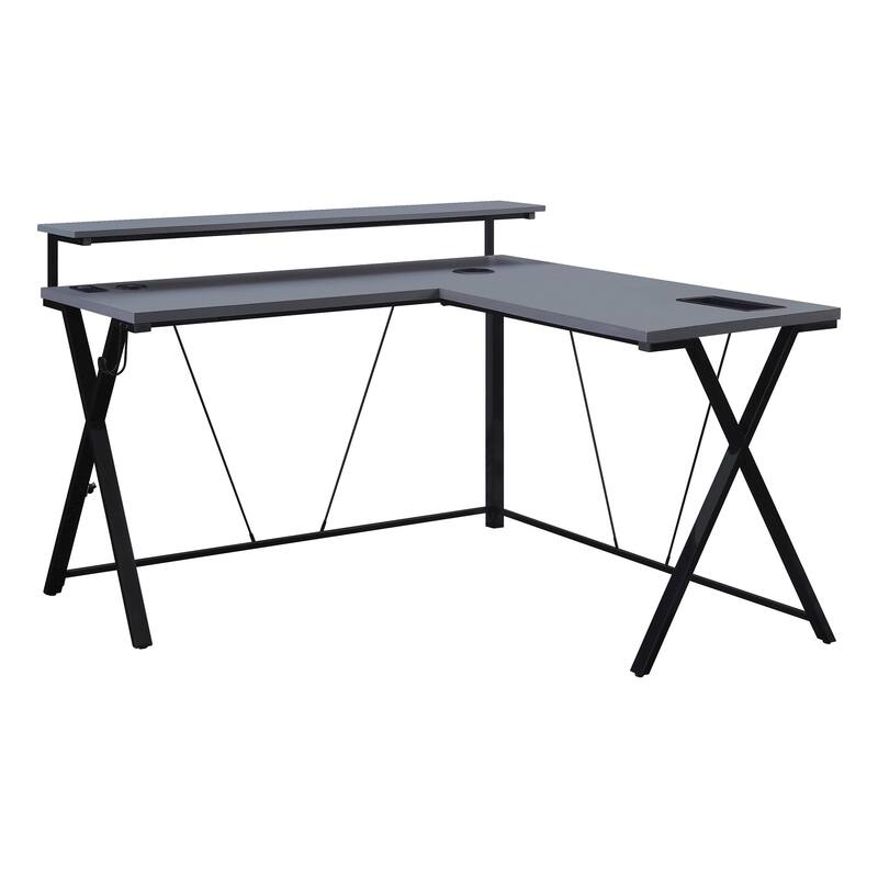 Checkpoint Battlestation L shaped Gaming Desk with RGB LED Lights - Grey