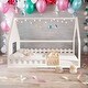 preview thumbnail 2 of 9, White Wood Playful Full Size House Bed Kids Bed with LED,Window and Fence