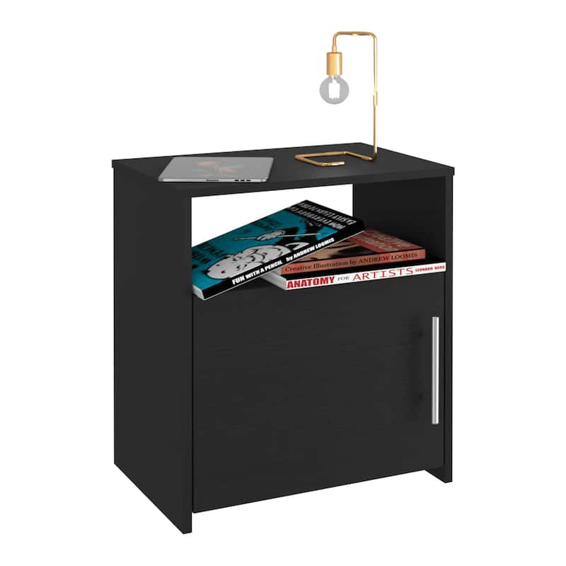 23” Modern Pine Wood Nightstand Bedside Table with Shelf and Metal Handle for Bedroom or Living Room