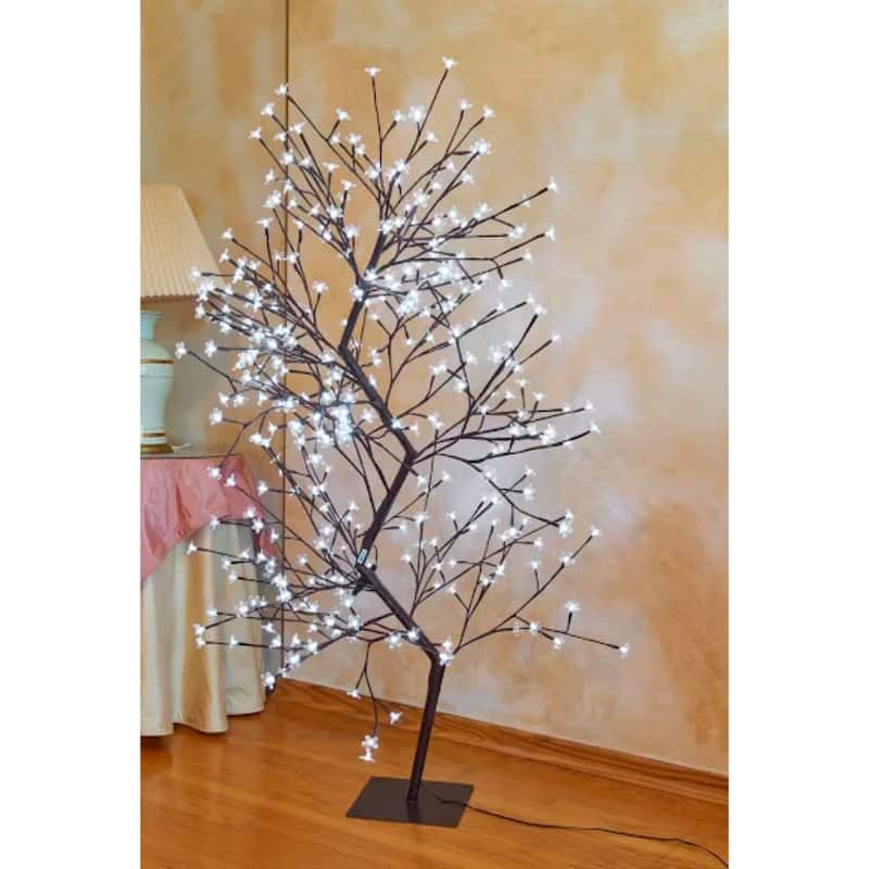 63" White Red Dual Control Double Cherry Blossom Tree 336 LED Lights - 5 Foot