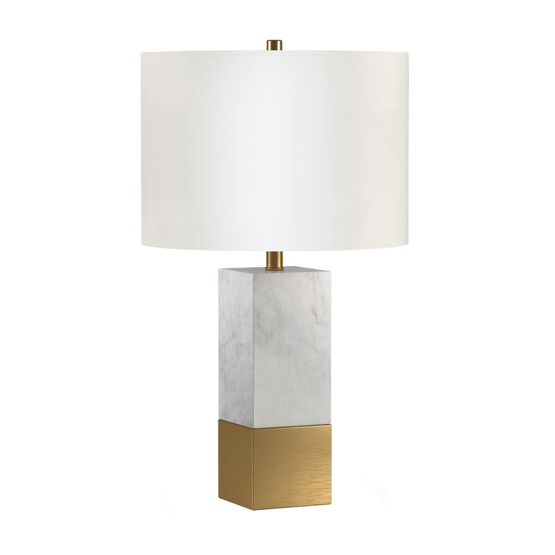 Lena Table Lamp in Carrara Style Marble and Brass with Linen Shade