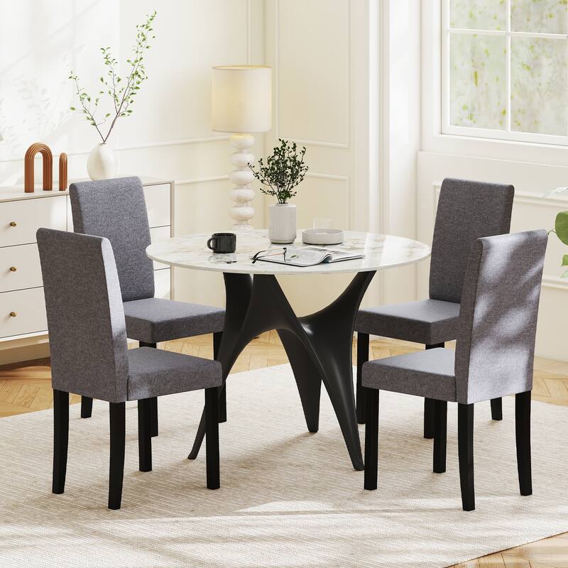 Set of 2 Modern Rubber Wood Dining Chairs with Faux Linen Upholstery and Cushioned Seats - 17" x 22" x 35.5" (L x W x H)