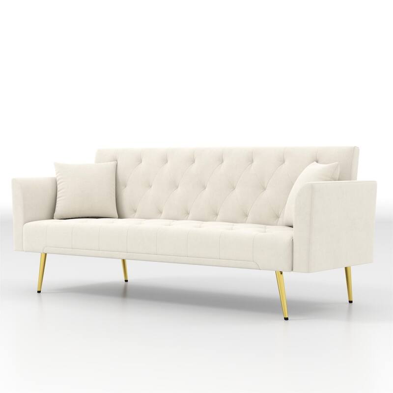 72" Modern Convertible Velvet Tufted Sofa with 2 Pillows