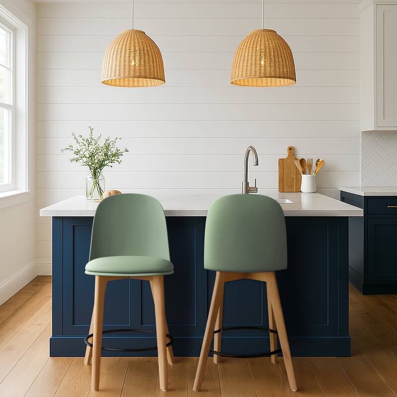 Set of 2 Designer Eiffel Chairs Counter Stools With Backs Side Molded Shell Kitchen Office Dining Dowel Bar Patio