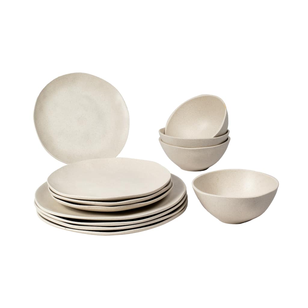 Abode Homewares by TarHong Organic Coupe Wheat Off White PP 12pc Dinnerware Set