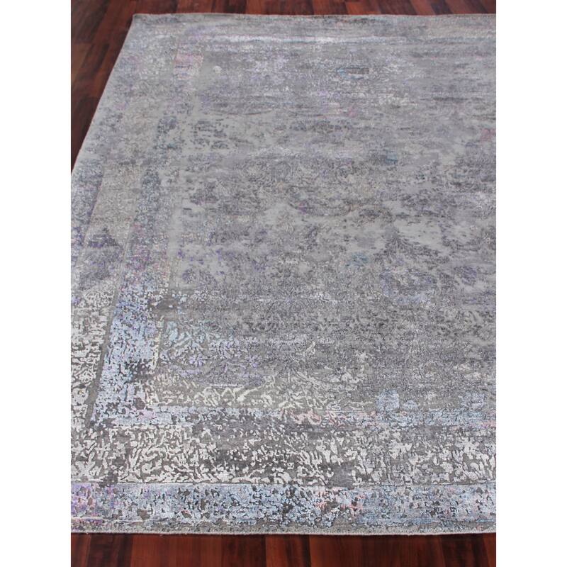 EXQUISITE RUGS Maison Hand-knotted Wool/Bamboo Silk Charcoal/Purple Area Rug.