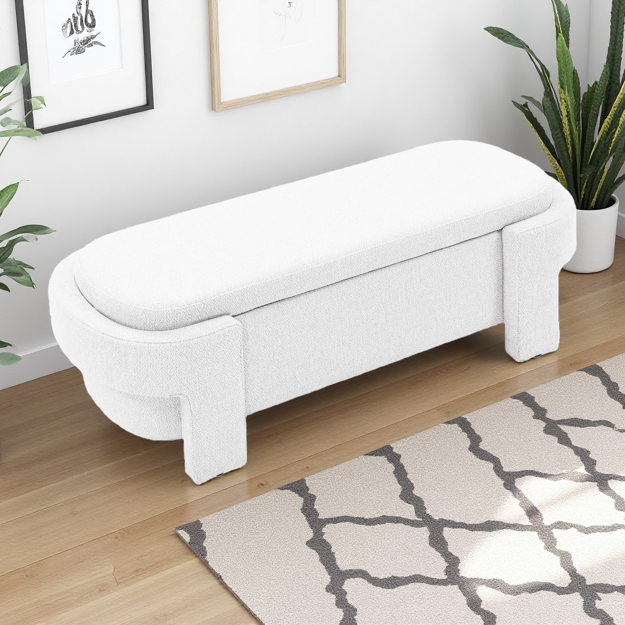 51.5"L Large Linen Storage Bench, Foam Seat, Turned Legs, Extra Storage